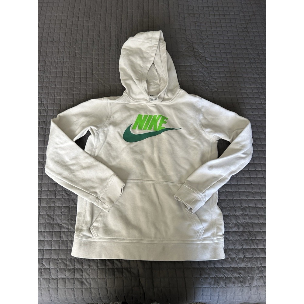 Nike Boys Sportswear Club+ Hbr Pullover Hoodie (White/Green/Green, XL 18-20
